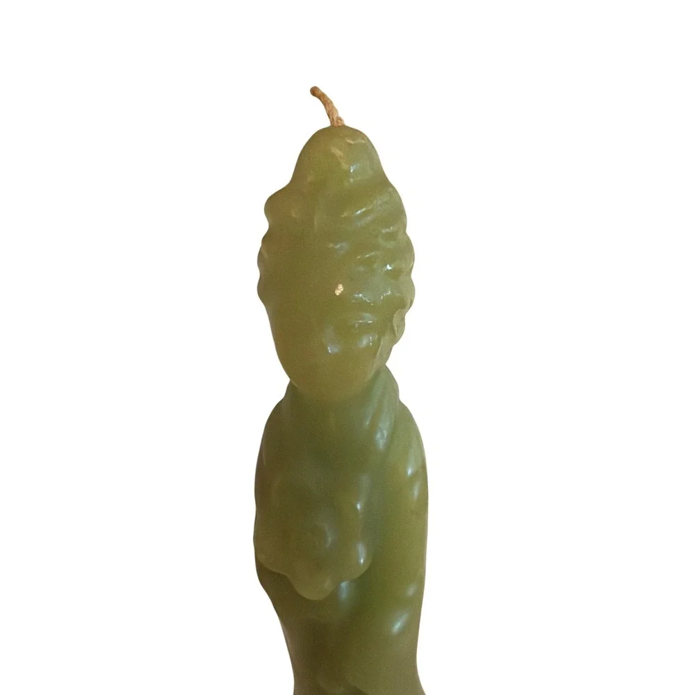 Enesco Figural Candle Green Guan Yin Goddess of Mercy‎ Vintage Hong Kong Decor